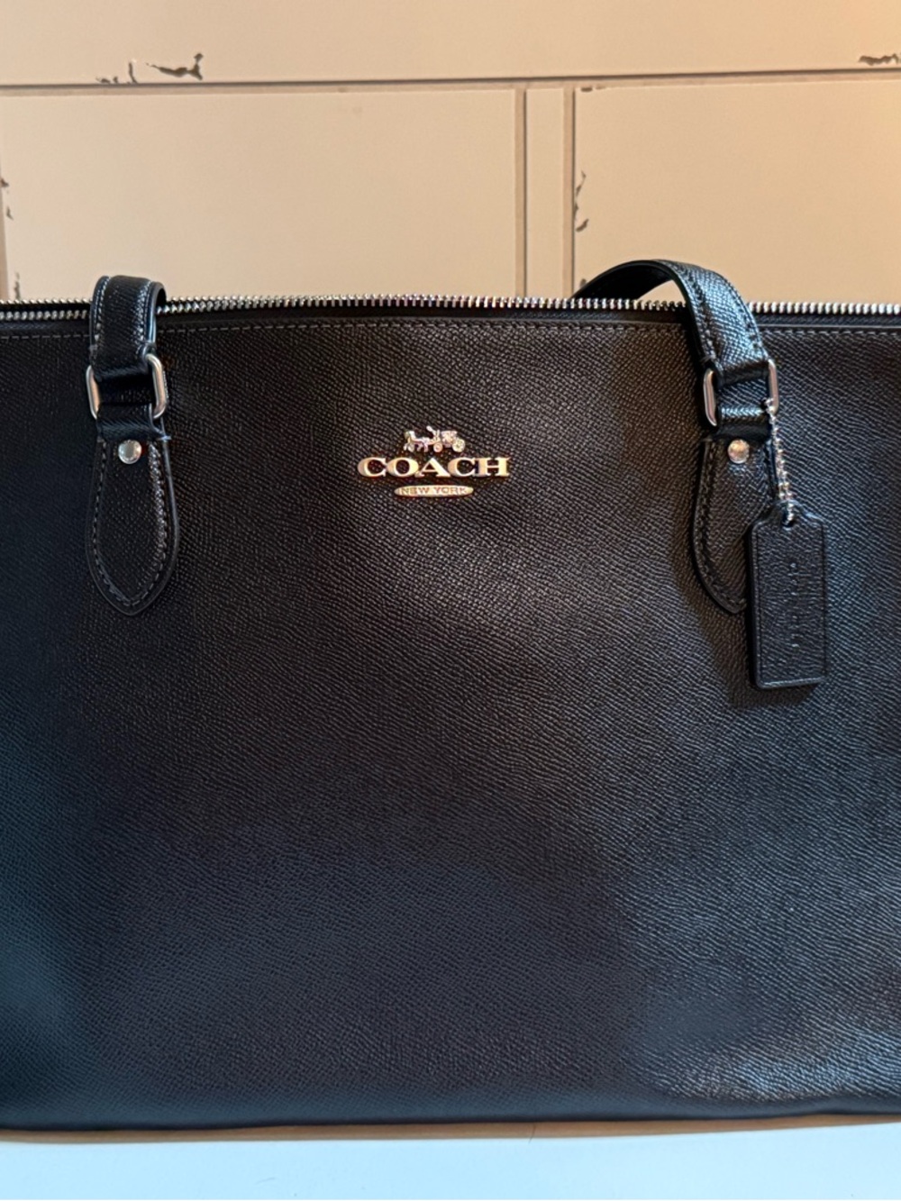 Coach Black Leather Tote with Gold Hardware
